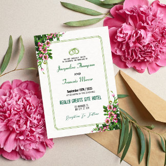 Invitation Carton d'invitation de mariage floral rose à l'aqu