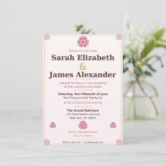 Invitation Carton d'invitation de mariage floral — Rose rose 