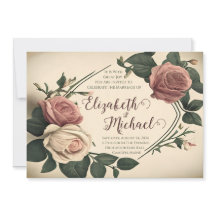 Carton d'invitation de mariage floral rose vintage