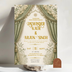 Invitation Carton d'invitation de mariage floral vert sauge b