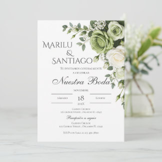 Invitation Carton d'invitation de mariage floral vert sauge e
