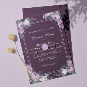 Invitation Carton d'invitation de mariage floral violet foncé
