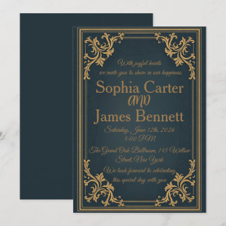 Invitation Carton d'invitation de mariage formel élégant Navy