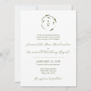 Invitation Carton d'invitation de mariage formel vert et blan