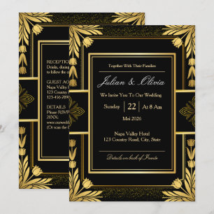 Invitation Carton d'invitation de mariage gothique noir et or