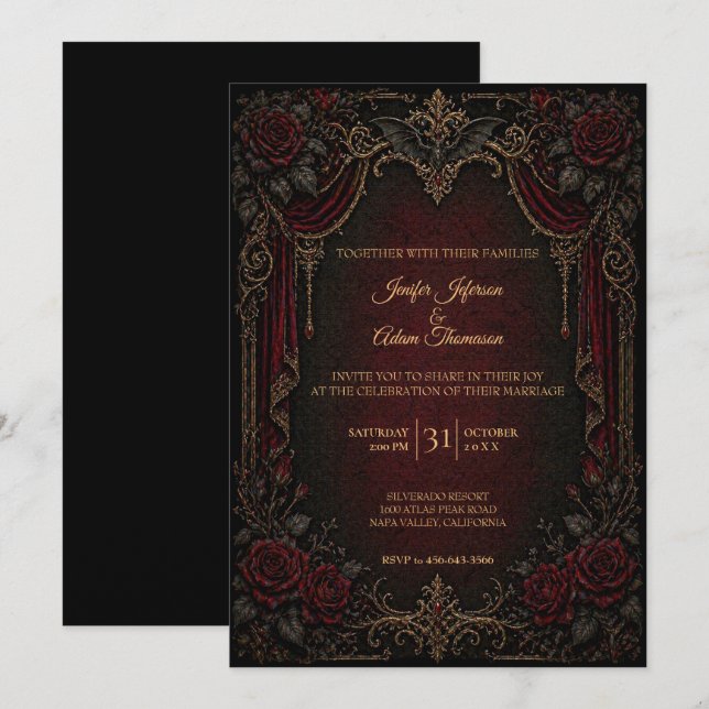 Invitation Carton d'invitation de mariage gothique vampire Ha (Devant / Derrière)