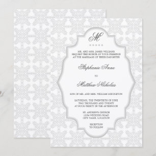 Invitation Carton d'invitation de mariage gris argent Monogra