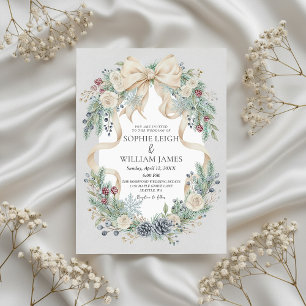 Invitation Carton d'invitation de mariage hivernal avec ruban