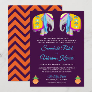 Invitation Carton d'invitation de mariage indien éléphant Art