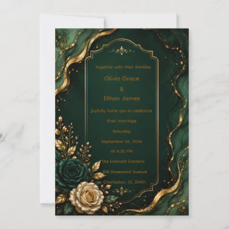 Invitation Carton d'invitation de mariage luxe en marbre émer