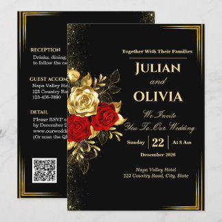 Invitation Carton d'invitation de mariage Luxe Noir Or et Ros