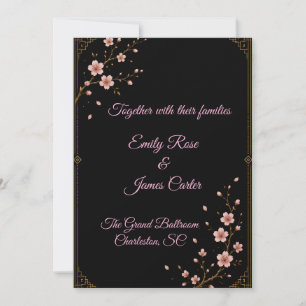 Invitation Carton d'invitation de mariage Luxe Noir Or & Saku