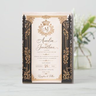 Invitation Carton d'invitation de mariage luxe royal noir et 