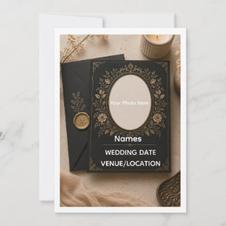 Invitation Carton d'invitation de mariage luxe vintage noir e