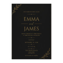 Carton d'invitation de mariage noir et or de luxe.
