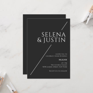 Invitation Carton d'invitation de mariage noir minimaliste mo