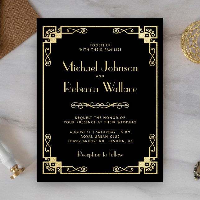 Invitation Carton d'invitation de mariage noir vintage Art dé (Créateur téléchargé)