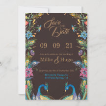 Carton d'invitation de mariage Paon eux 