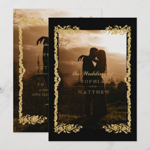 Invitation Carton d'invitation de mariage photo noir or class
