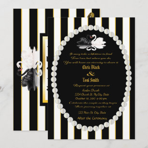 Invitation Carton d'invitation de mariage rayé noir Perles & 