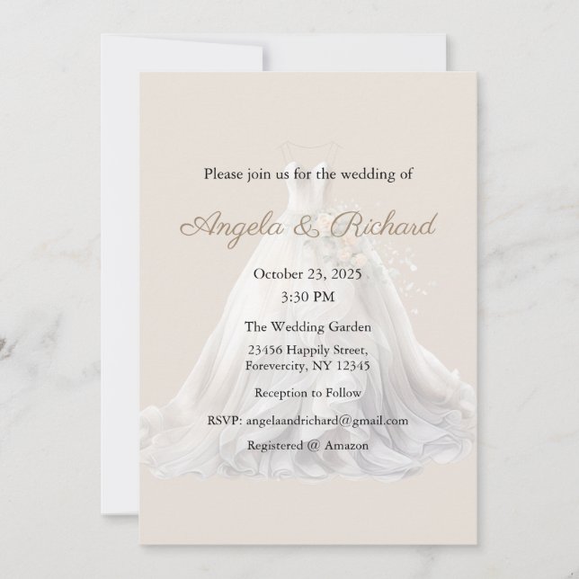 Invitation Carton d'invitation de mariage, Robe de mariée (Devant)
