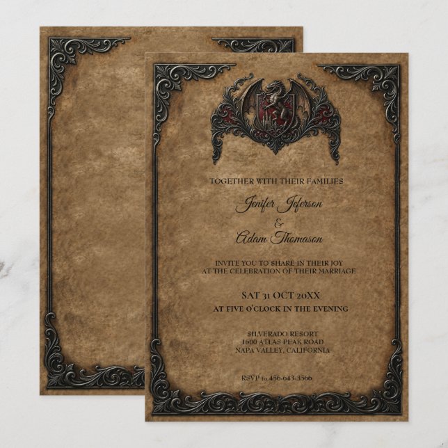 Invitation Carton d'invitation de mariage Royal gothique vint (Devant / Derrière)