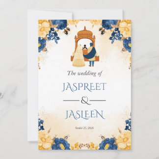 Invitation Carton d'invitation de mariage Sikh Floral Panjabi