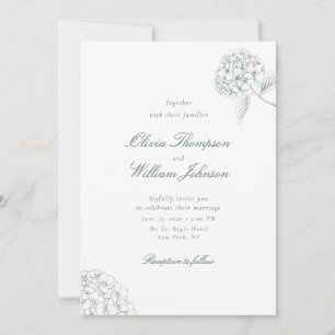 Invitation Carton d'invitation de mariage vert à l'hortensia