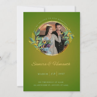 Invitation Carton d'invitation de mariage vert et or élégant