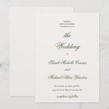 Carton d'invitation de mariage vert foncé minimal 