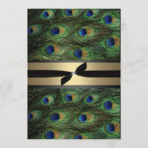 Carton d'invitation de mariage vert paon et or