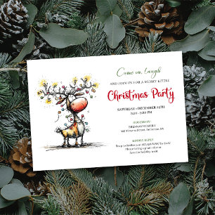 Invitation Carton d'invitation de Noël au renne rouge et vert