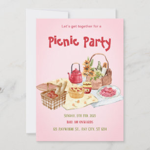 Invitation Carton d'invitation de pique-nique festif rose rou