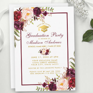 Invitation Carton d'invitation de remise de diplômes floral b