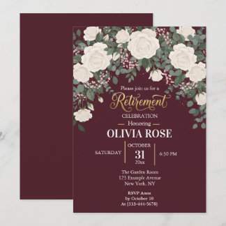 Invitation Carton d'invitation de retraite Fleur de Rose Blan