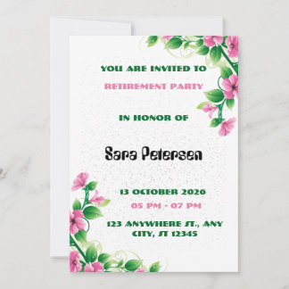 Invitation Carton d'invitation de retraite Fleur rose délicat
