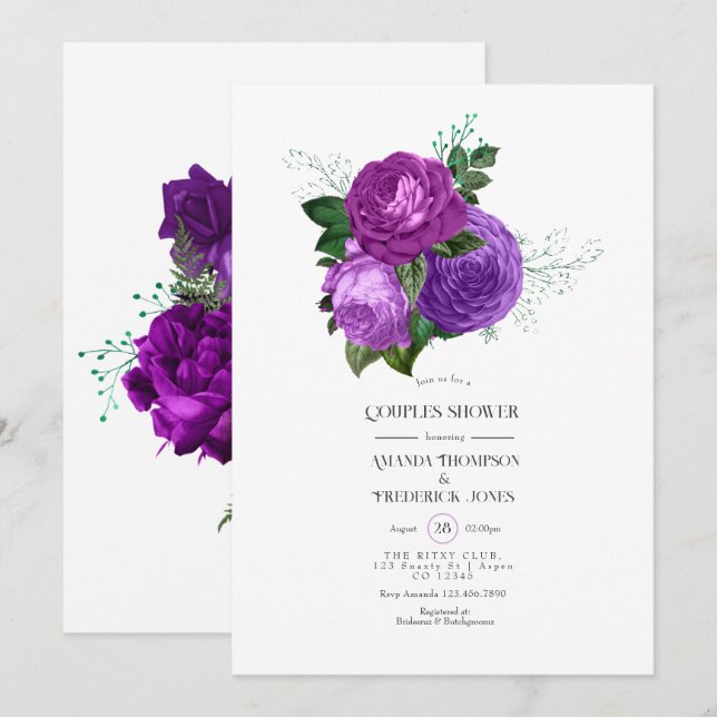 Invitation Carton d'invitation de shower de couple à fleurs v (Devant / Derrière)