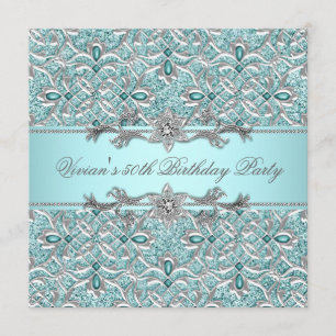 Invitation Carton d'invitation Diamants Argent Bleu pour tout