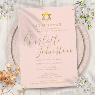 Invitation Carton d'invitation écriture rose blush Bat Mitzva