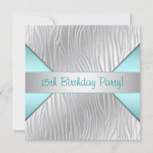 Invitation Carton d'invitation élégant 15 ans Teal Zebra