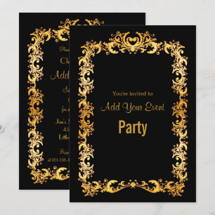 Invitation Carton d'invitation élégant à cadre noir et or