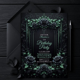 Invitation Carton d'invitation élégant à fleurs noir et vert 