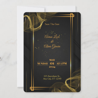 Invitation Carton d'invitation élégant de mariage Noir & Or