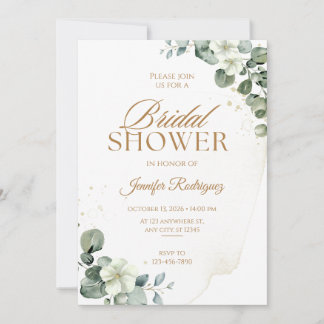 Invitation Carton d'invitation élégant doré à motif floral po
