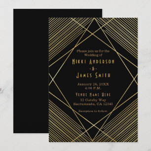 Invitation Carton d'invitation élégant moderne or et noir déc