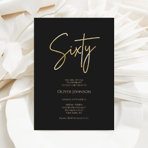 Invitation Carton d'invitation élégant noir et or pour 60 ans