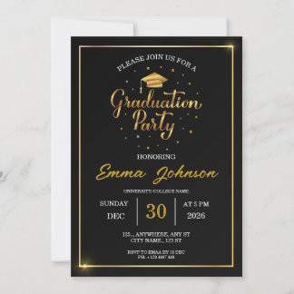 Invitation Carton d'invitation élégant noir et or pour la fêt