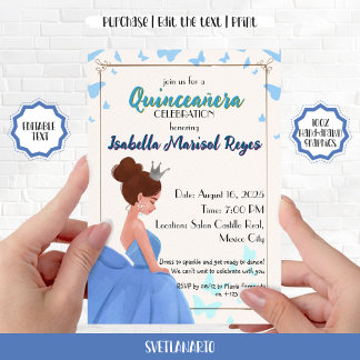 Invitation Carton d'invitation élégant princesse pour Quincea