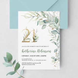 Invitation Carton d'invitation élégant rose et or pour 21 ans