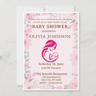 Invitation Carton d'invitation élégant rose floral pour la ba